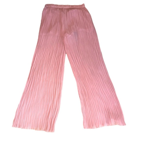 NWT Zara Blush Pink Plisse Pleated Wide Leg High Waist Pants - S - Picture 9 of 14